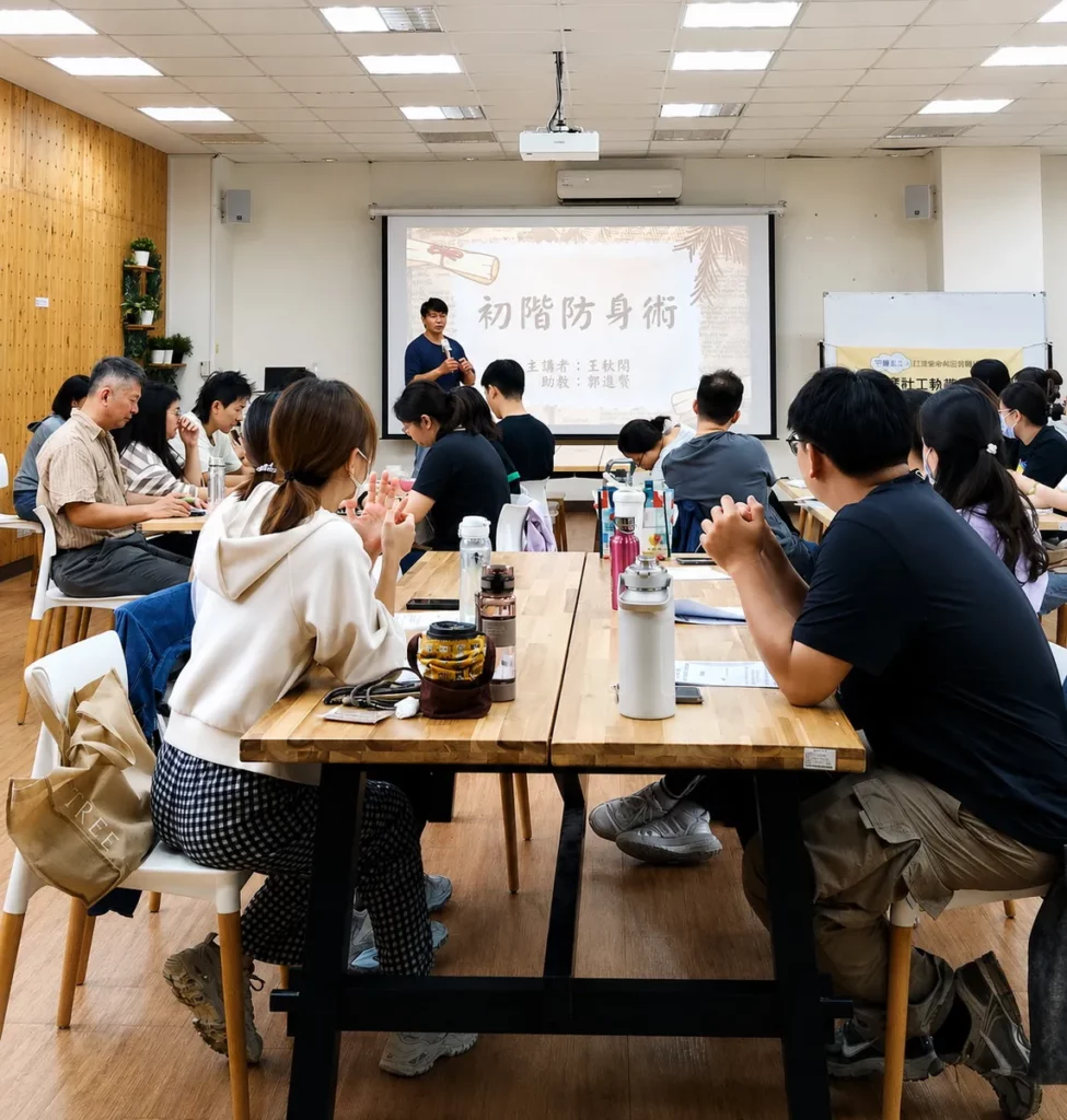 白永恩神父基金會台南辦公室主任鄭智文與現場參與社工分享課程的重要性。