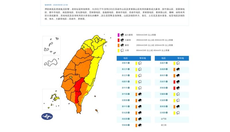 防範豪雨災情 高雄那瑪夏等5區明日停班停課