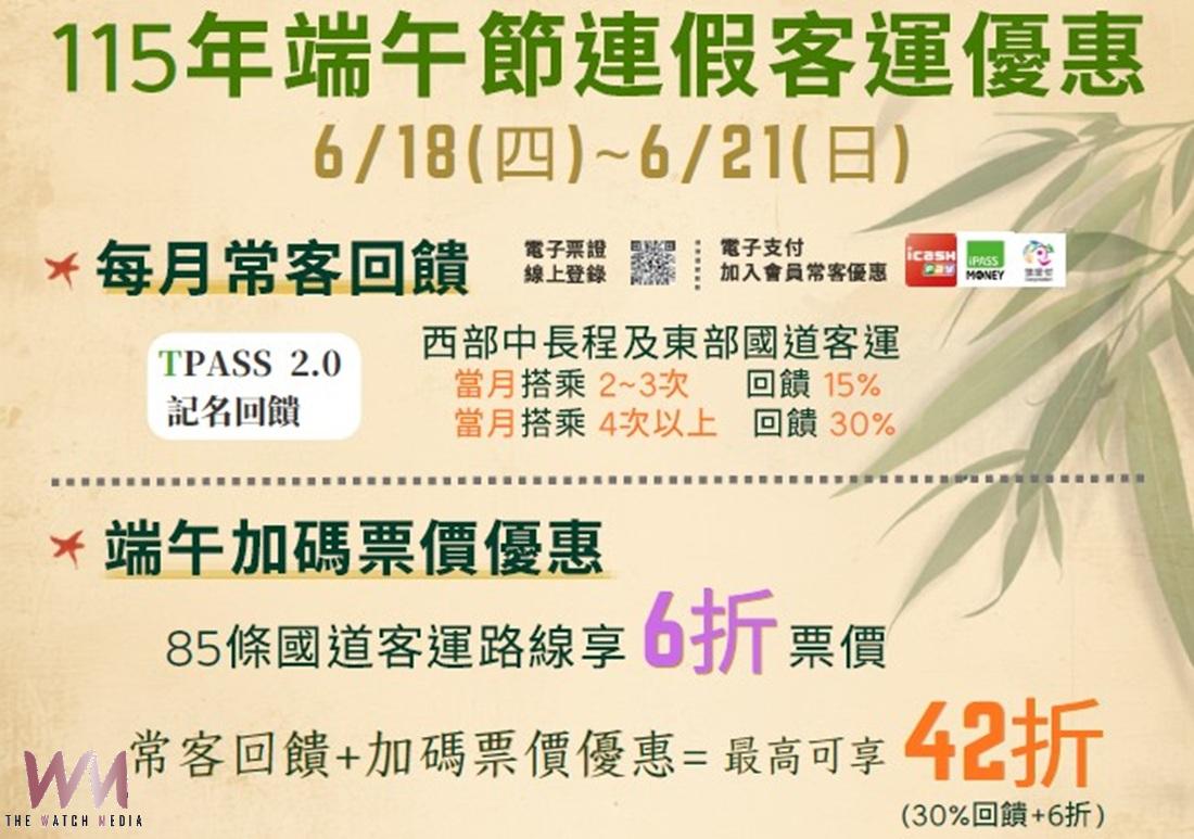 端午連假搭客運省很大！　85條國道路線享6折再加碼轉乘優惠