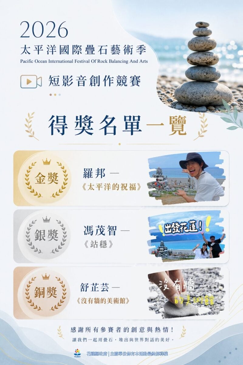 ▲創意影像詮釋疊石藝術魅力，花蓮短影音競賽金銀銅獎揭曉。