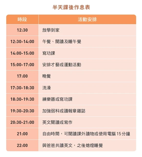 公立小學半天課後作息表