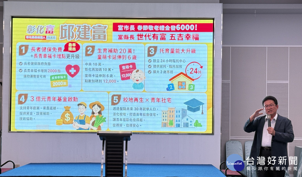 邱建富提出「世代有富、五吉幸福」五大福利政策。圖/記者鄧富珍攝