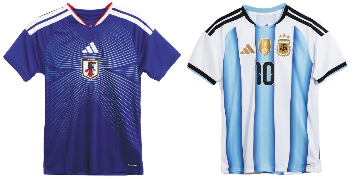 圖/adidas推出世界盃商品 (左)世界盃日本主場球衣 特價2,312元,(右)世界盃阿根廷主場球迷版梅西球衣 特價2,792元。(大葉高島屋提供)