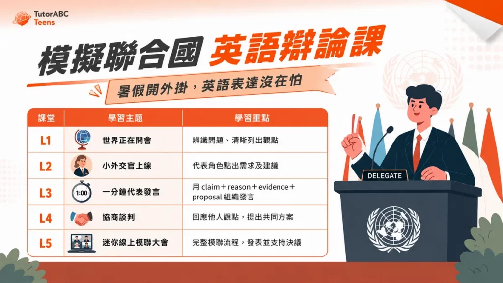  TutorABC Teens推出免費「小小外交官模擬聯合國英語夏令營」。