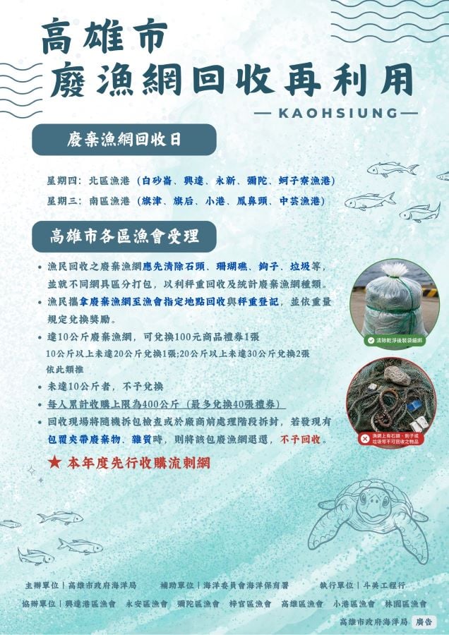 ▲115年高雄市廢漁網收購海報。