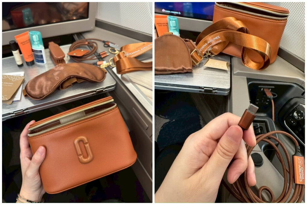 網友興奮曬出最新入手的華航、Marc Jacobs聯名升級版盥洗包，貼文一出，勾起無數空中飛人的收藏魂。圖/讀者提供、葉佳欣後製