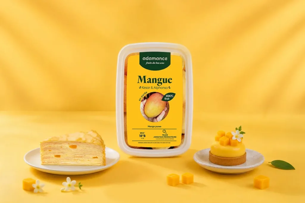 開元食品引進 Adamance 艾達曼芒果果泥，100_ 水果製成，適合應用於精緻糕點創作，為甜點市場帶來更細膩的芒果風味層次