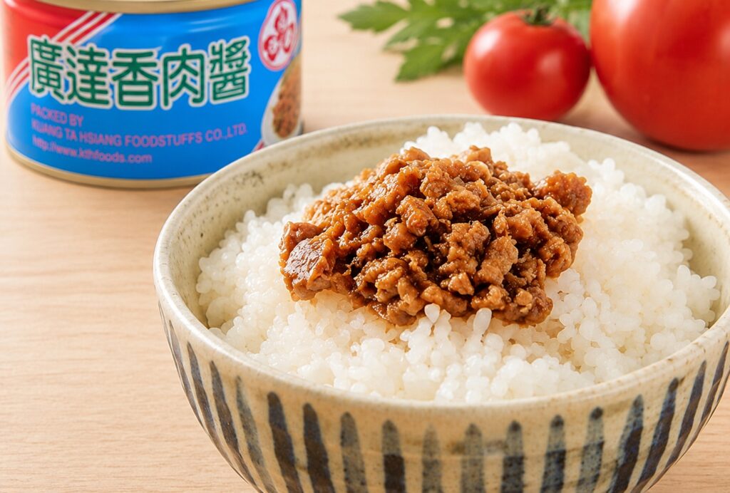 萬用耐放的廣達香肉醬不只適合拌飯、拌麵,更是每逢颱風季或暴雨來襲時,台灣家庭翻開櫃子裡令人安心的經典美味。圖/廣達香提供