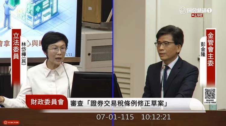 民進黨資深立法委員林岱樺今日在立法院財政委員會質詢金管會主委彭金隆。(圖/國會頻道)