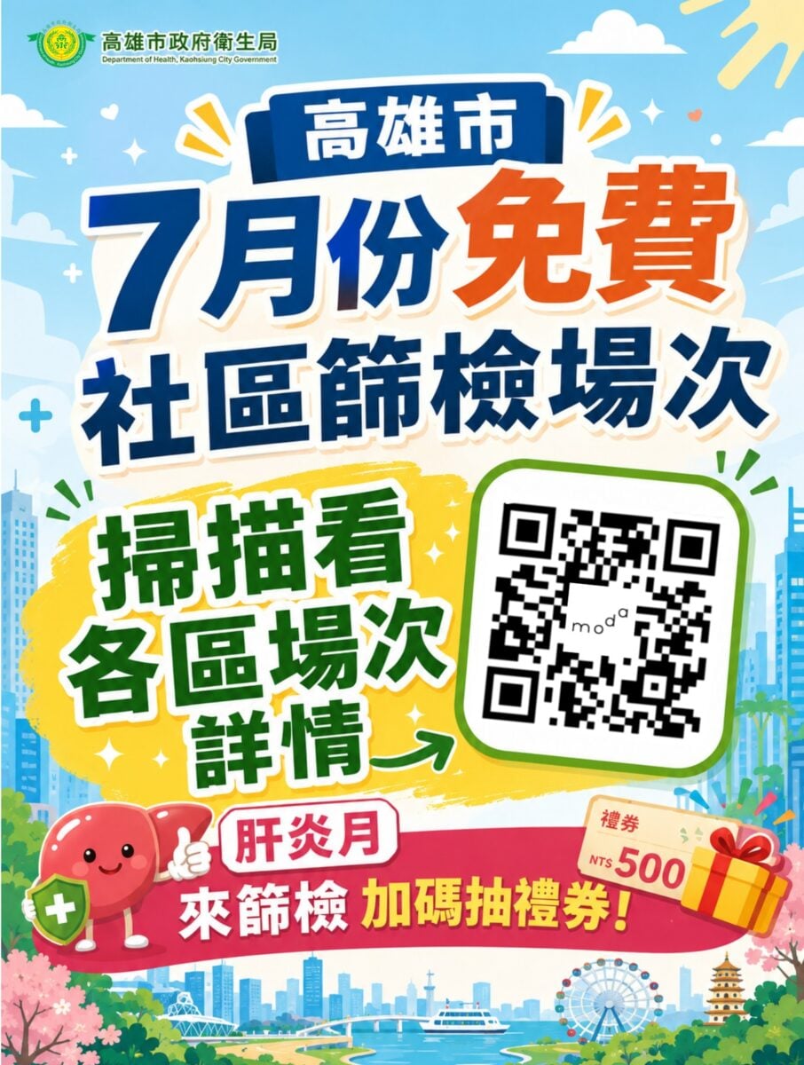 ▲高雄市政府衛生局7月辦理「肝炎防治月」活動,並結合在地衛生所與基層醫療院所,深入各里活動中心舉辦「社區免費健康檢查」。