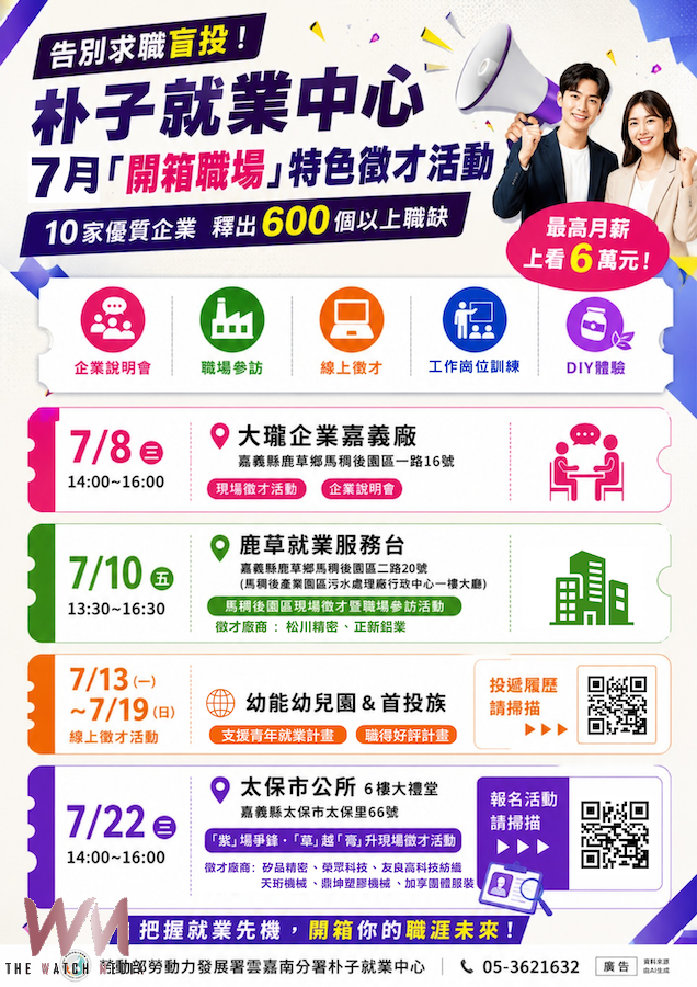 朴子就業中心7月推4場徵才　600職缺助求職者穩健踏出第一步