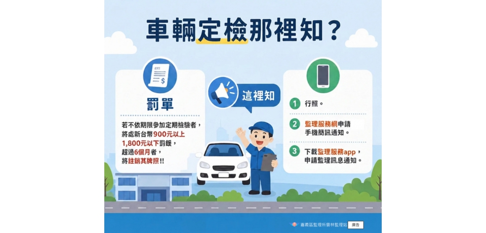 愛車定檢別輕忽！逾期最高罰1,800元　超過6個月恐遭註銷牌照