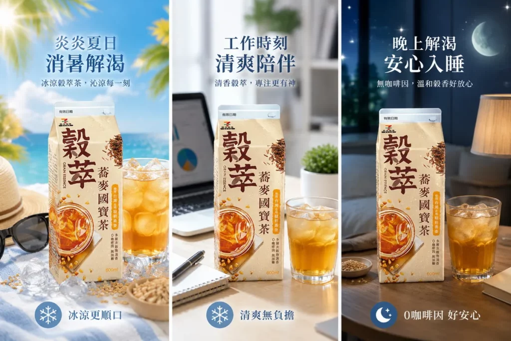 0咖啡因、無加糖,炎夏補充水分、下午茶放鬆,或晚間睡前飲用,都能安心享受無負擔