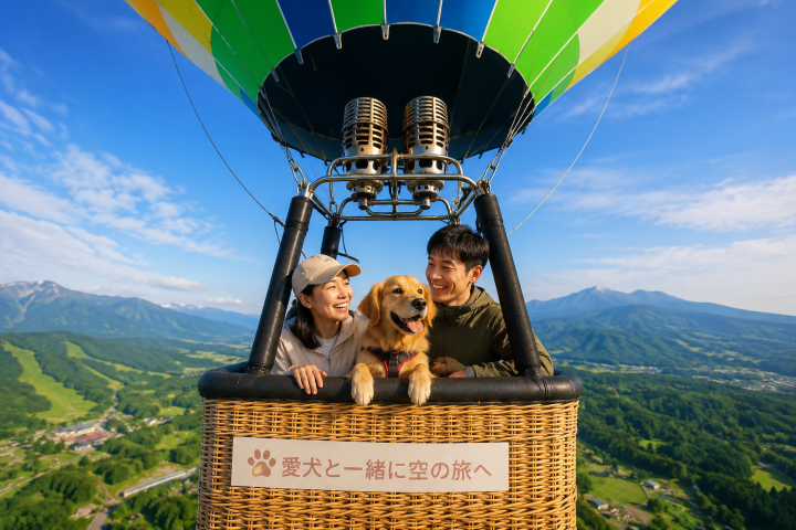和愛犬一起搭乘熱氣球飛上天空。 圖:斑尾 HOSPITALITY/提供