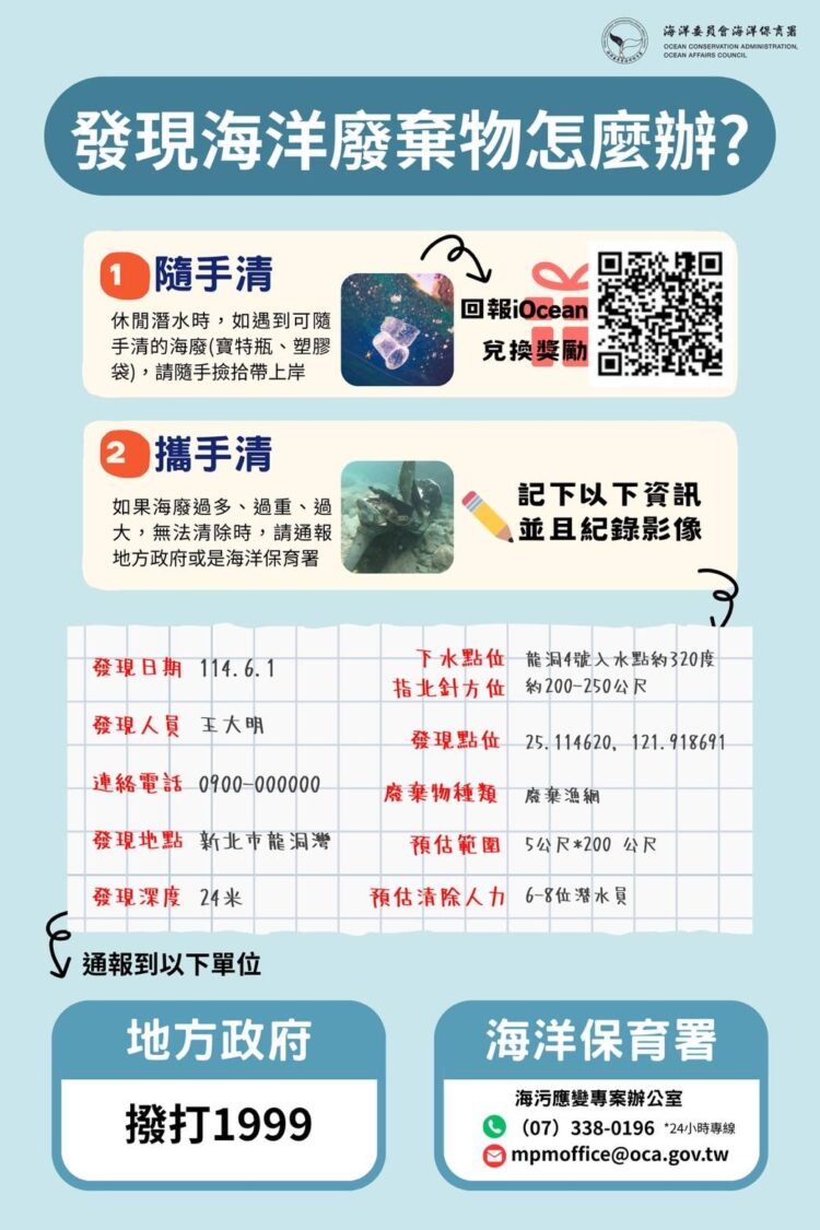 「巴威」颱風過境 海保署籲請民眾發現海洋廢棄物立即通報 海廢清除網（MDCN）共守海洋環境