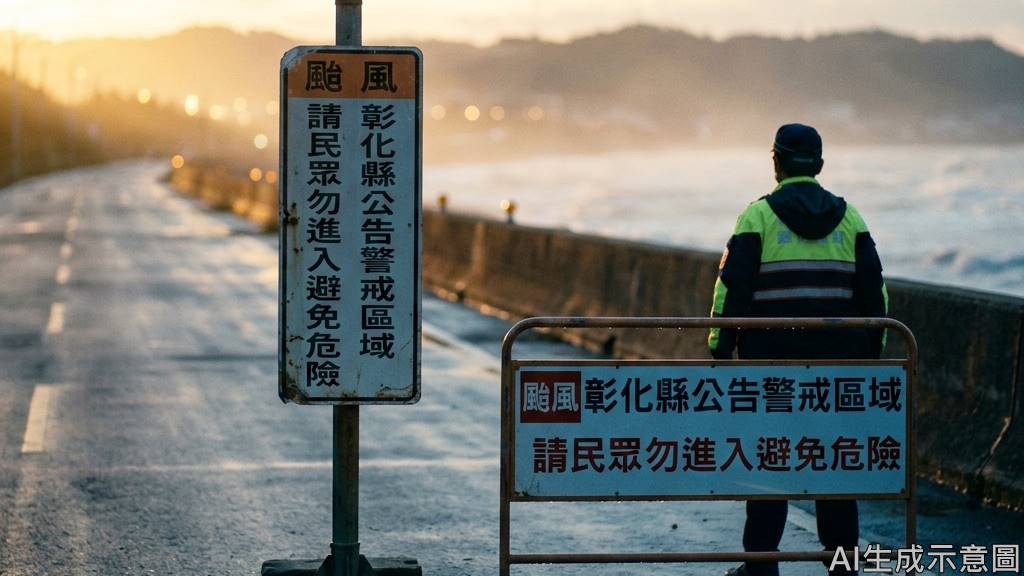 ▲彰化公布颱風危險警戒區域，呼籲民眾勿進入相關區域，以免發生意外。（AI生成示意圖）