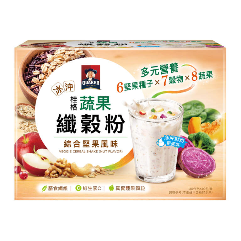 ▲桂格「蔬果纖穀粉 綜合堅果風味」，一杯喝進蔬果×穀物×堅果營養，忙碌日常也能享受現打奶昔般濃密好喝