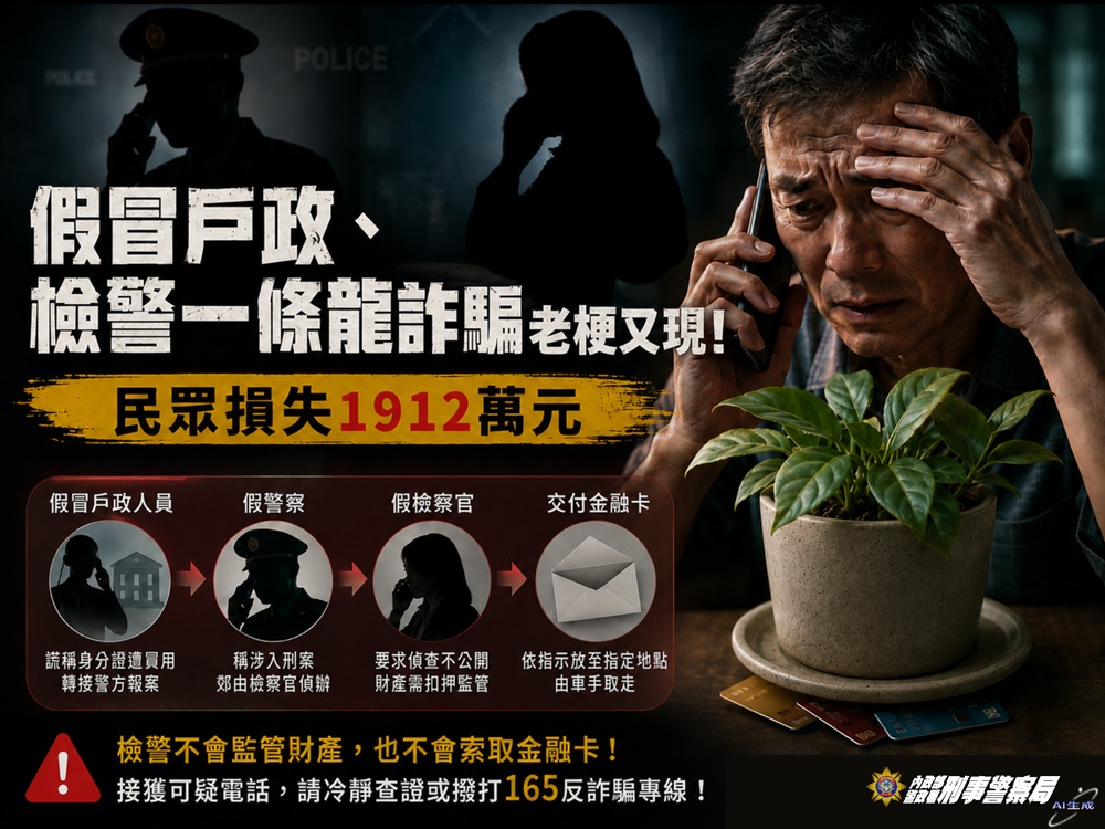 假冒戶政檢警一條龍詐騙 老梗再現盜領1912萬元 238 cnews204260713a21