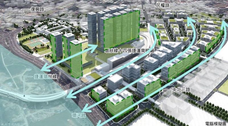 十四張TOD藍圖啟動 新店B單元打造淨零商業生活核心 45 《圖說》指定通風廊道及垂直路化範圍。〈城鄉局提供〉
