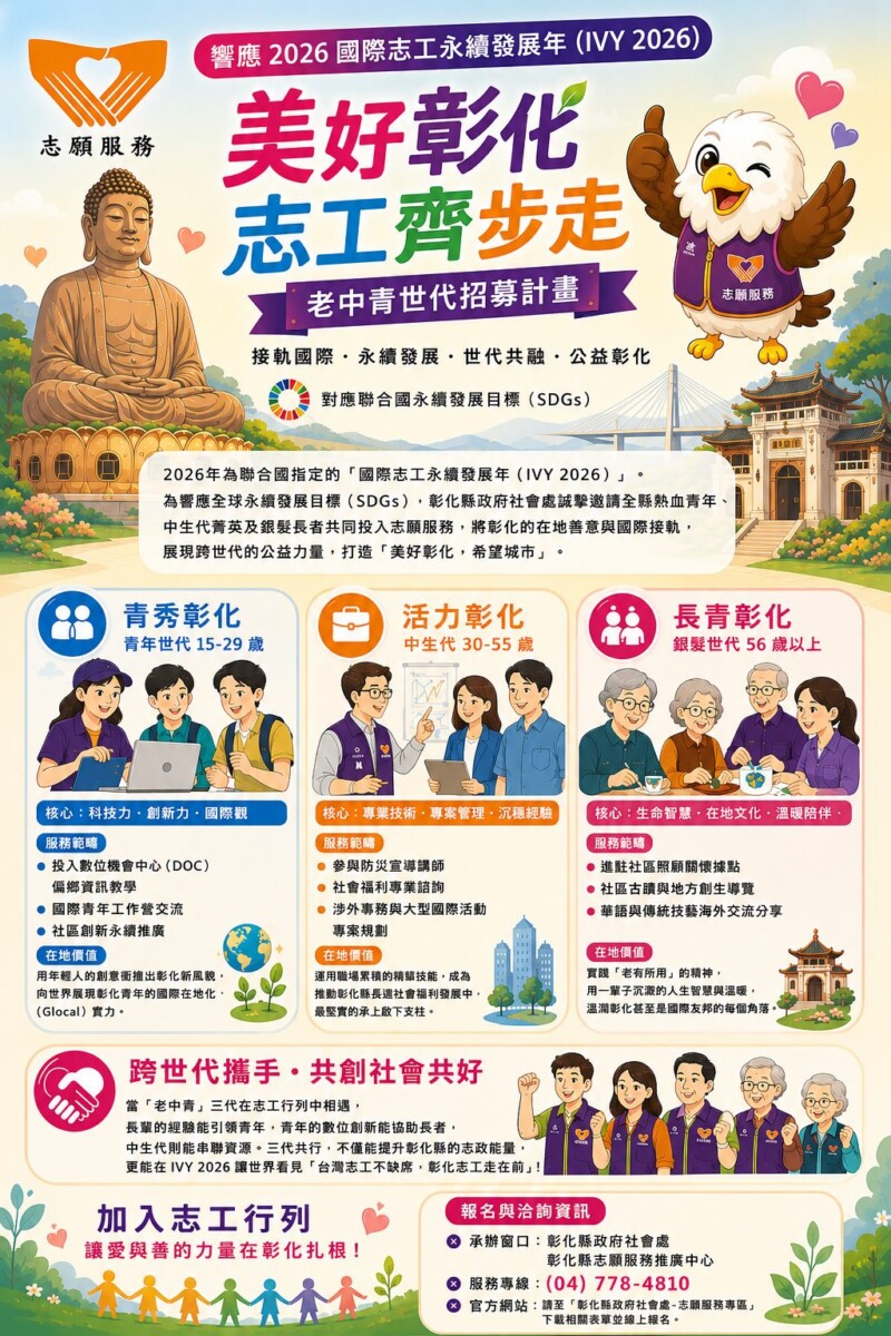 響應2026國際志工永續發展年　彰化縣啟動老中青世代招募計畫