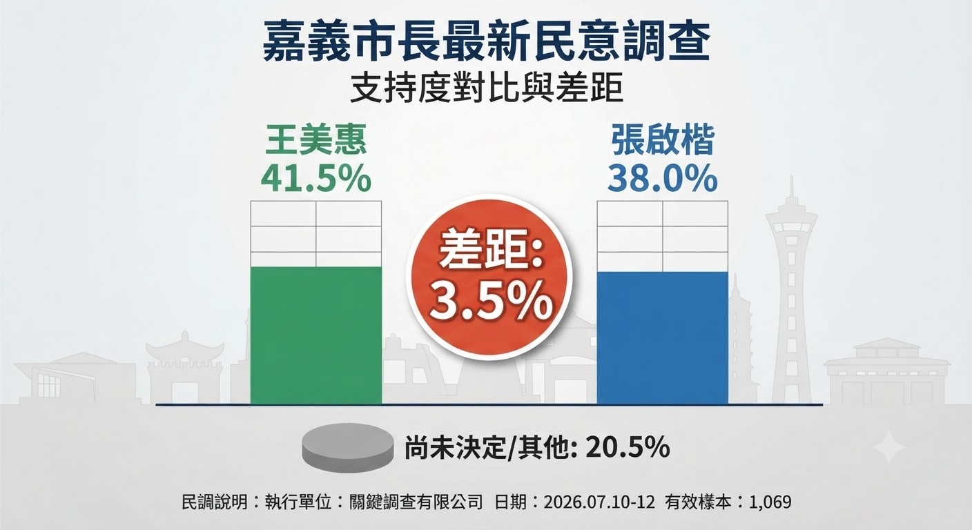 最新民調曝光！嘉義市長選戰呈拉鋸　王美惠41.5%領先張啟楷38.0%、逾兩成選民仍未決定