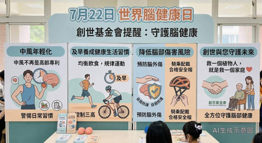 ▲中風年輕化!創世基金會籲守護腦健康就是守護未來。(AI生成示意圖)