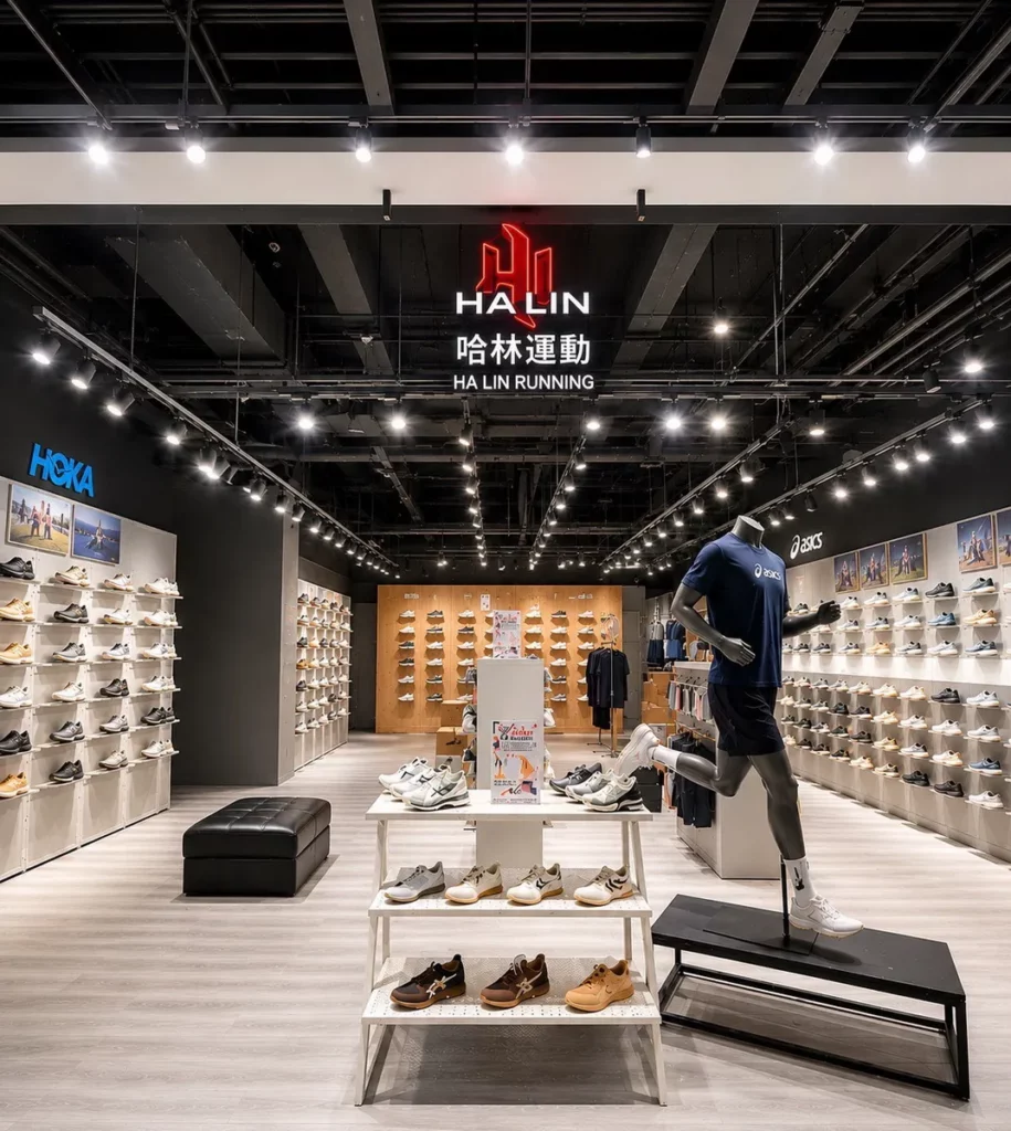 Ha Lin Running門市引進HOKA、ASICS與BROOKS專業跑鞋，跨界聯手岱宇跑步機提供動態試跑服務。