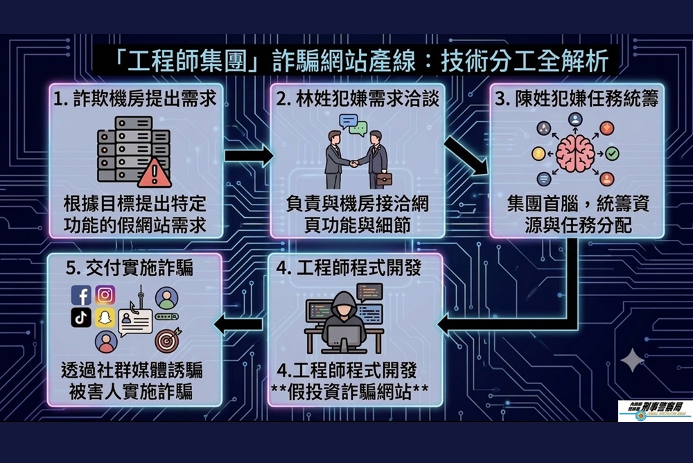 工程師涉架設假投資網站 刑事局斬斷詐欺供應鏈逮5人 190 cnews204260721a08