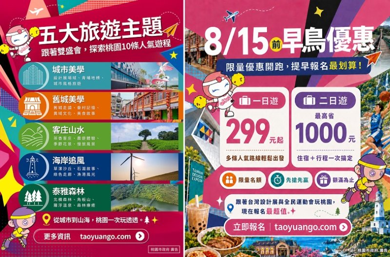 桃市府「桃園GO」十大遊程熱賣中 8/15前限量早鳥優惠開跑