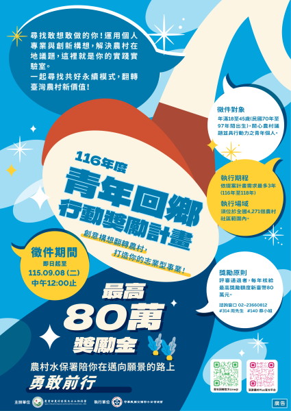 ▲116青年回鄉行動獎勵計畫徵件海報。