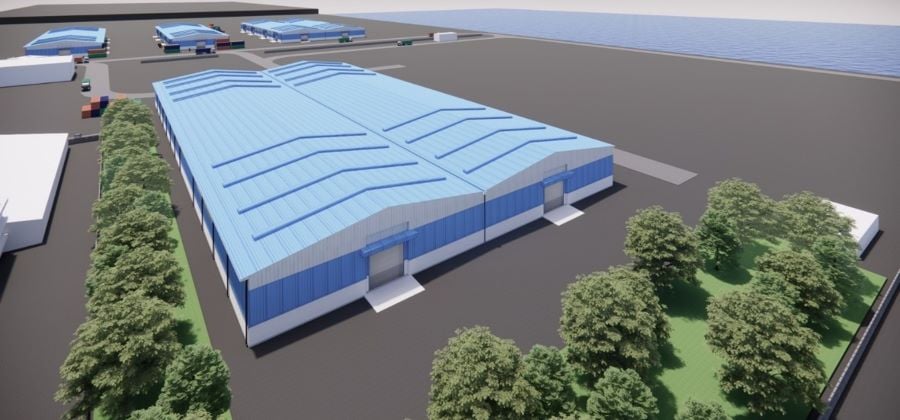 ▲第121號碼頭後線場地投資興建倉儲設施模擬圖。