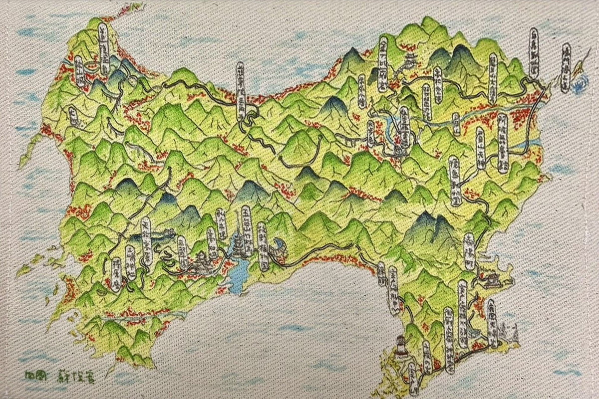 桃園市副市長蘇俊賓手繪四國地圖。<br /><br />