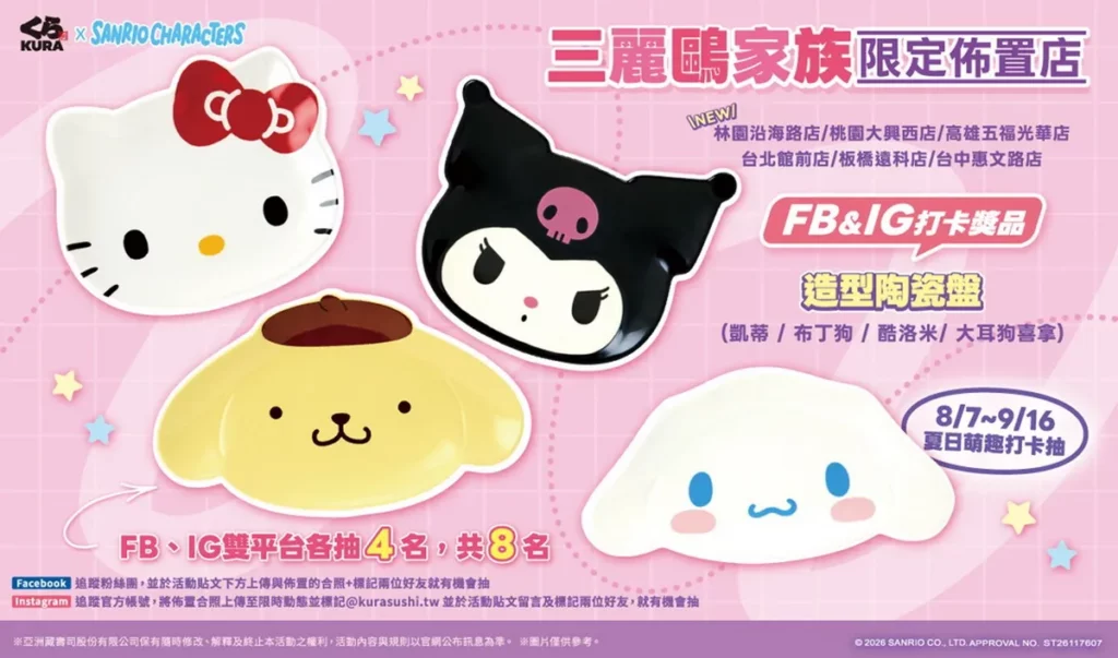 限時一個月!6間三麗鷗家族限定佈置店同步登場打卡就抽三麗鷗家族「造型陶瓷盤」!