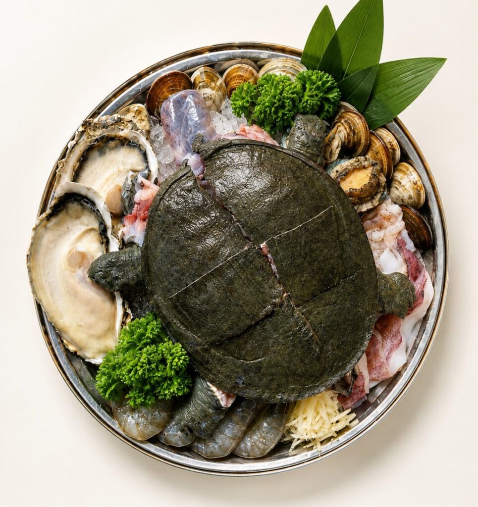 「團團甲魚鍋」選用契作養殖約18個月的甲魚,搭配多款海鮮食材,以涮煮方式呈現甲魚料理新風貌。(圖/立馬吃一鍋提供)