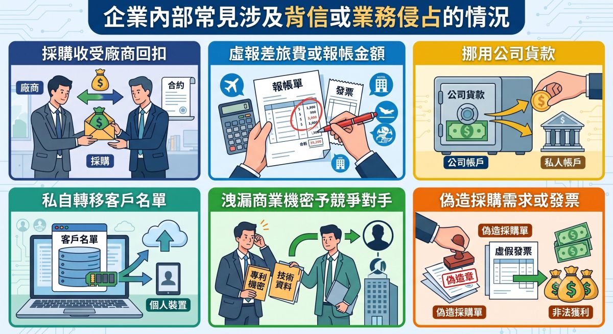 圖/從收受回扣、虛報帳款到挪用貨款、洩漏機密等,企業內部背信與侵占案件樣態多元,皆是企業內控不可輕忽的高風險環節。(AI示意,錦品徵信社提供)