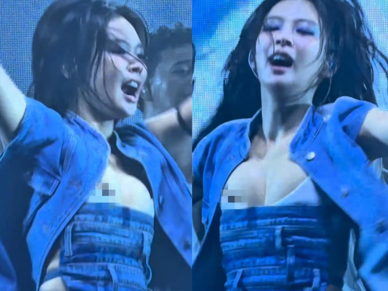 Jennie在東京音樂節上表演疑似走光。(圖/翻攝X)