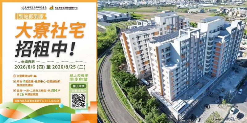 大寮社宅申請倒數一周  高雄社宅興辦效率「緊緊緊」  增加戶數冠居全國