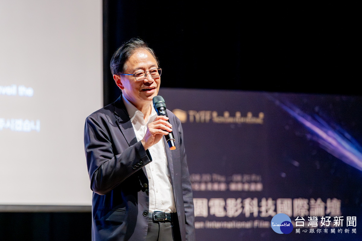 桃園市長張善政於「2026桃園電影科技國際論壇」中致 詞。<br /><br /> 
