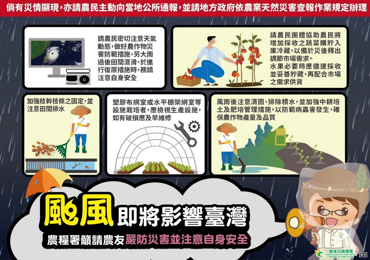 農糧署籲請農友注意防颱。（農糧署提供）