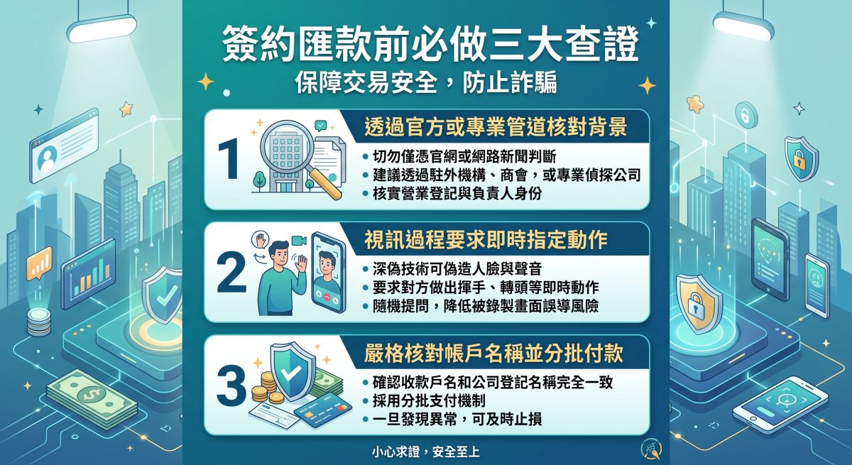 圖/深偽技術門檻低,詐騙集團利用AI生成假人進行跨境視訊會議洽談合作。錦品徵信社提醒,企業應於會議中隨機提問並要求即時動作,避免落入虛擬詐騙陷阱。(AI生成,錦品徵信社提供)