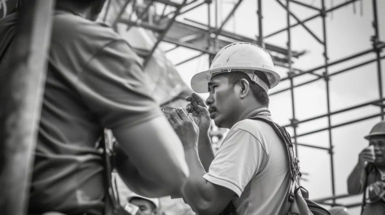black white scene showcasing life construction workers site